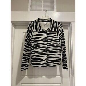 Chicos Evening Caves Dara Cardigan Sweater Coat Zebra Print Size Small Modern